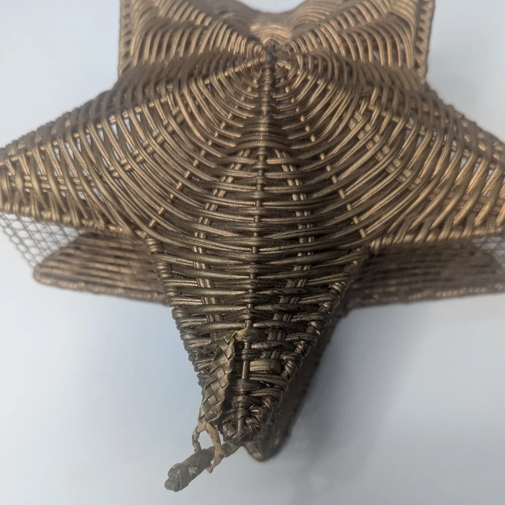 Vintage Star Shaped Basket Wicker and Wire Metallic Gold with Lid